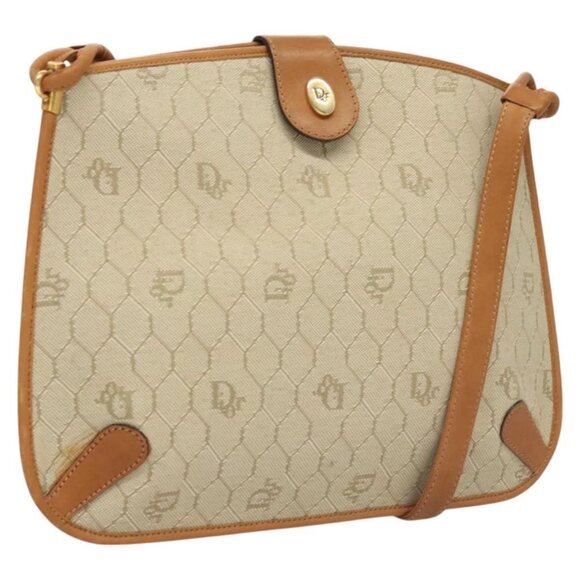 Christian Dior Honeycomb Canvas Shoulder Bag Beige Gold - Picture 1 of 15